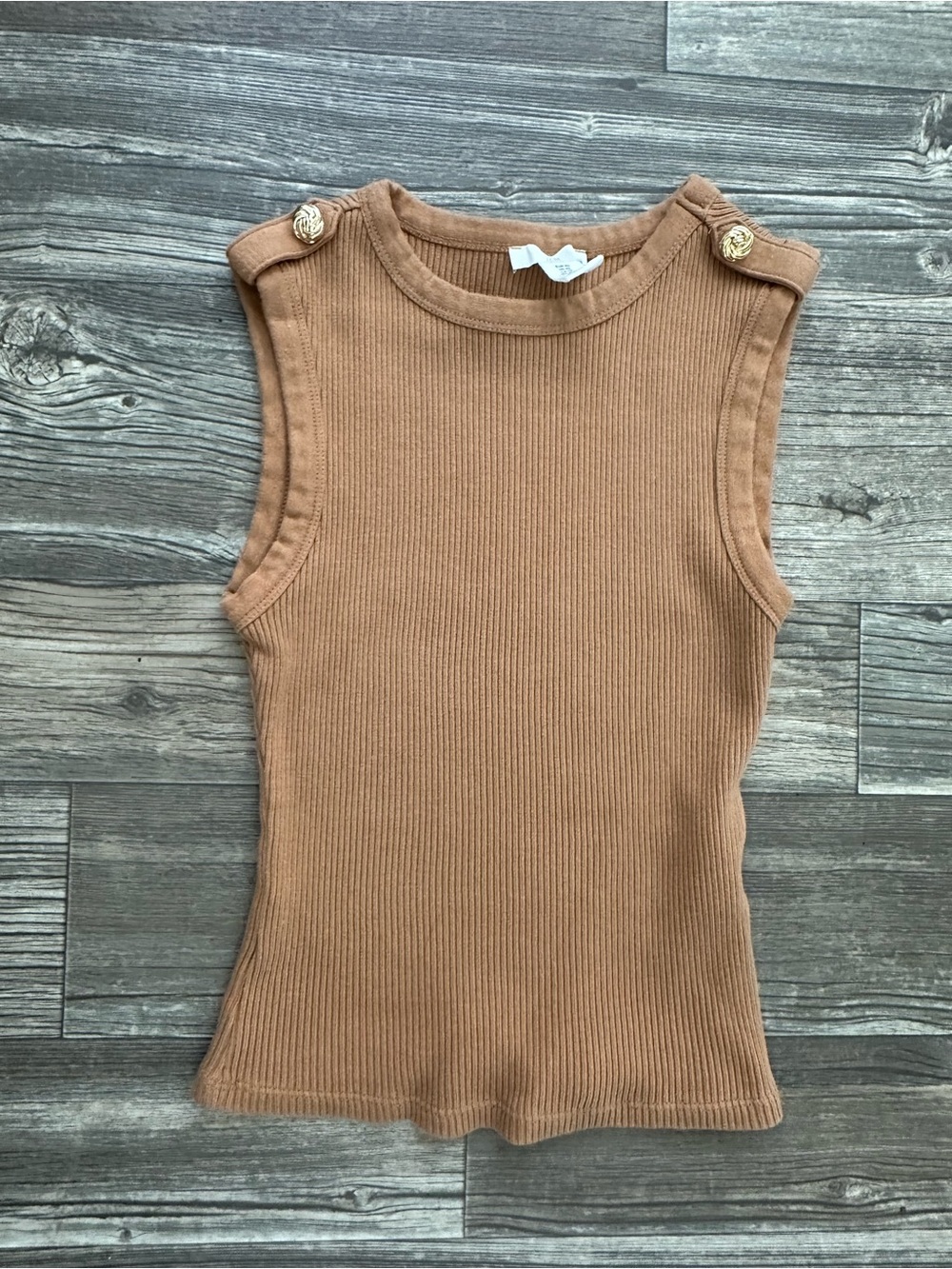 H&M Ribbed Tank Top with Decorative Gold Buttons - Brown